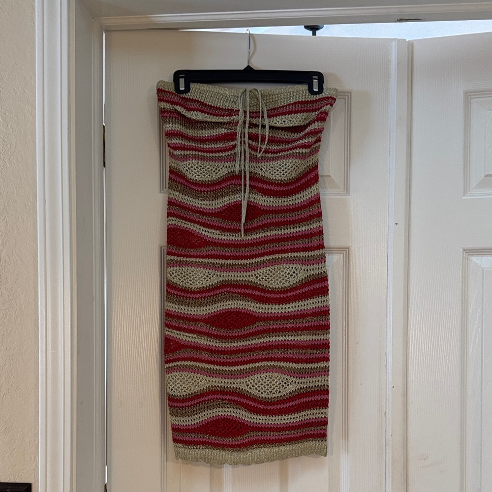 FARM Rio Red, Pink and Tan Knit Mini Dress
